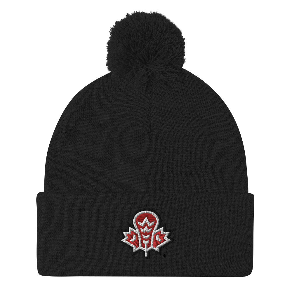 Embroidered Toque with Pom-Pom